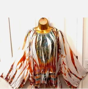 Venezia Orange and White Boho Blouse
